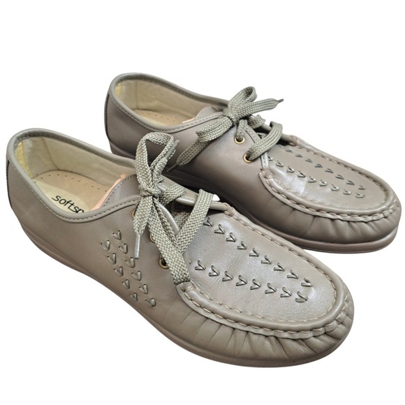 Softspots Shoes - Softspots Women's Size 11 Wide Gray Leather Moccasin Lace Up Comfort Shoes